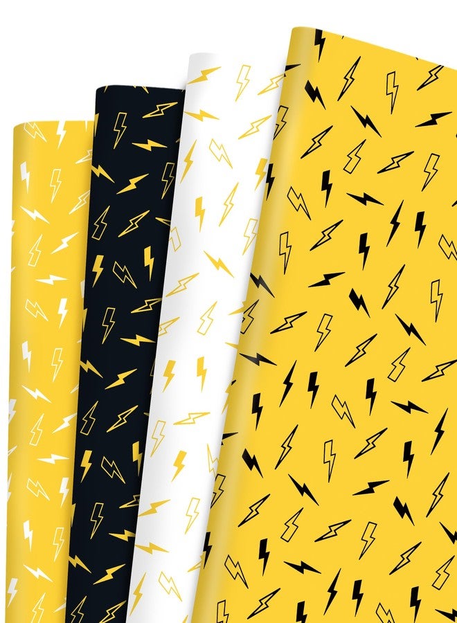 Pineraap 12 Sheets Lightning Bolt Wrapping Paper 28x20 In, Yellow Lightning Birthday Wrapping Papers for Men, Boy, Trend Enthusiast, Flash Weather Gift Wrap Paper for Street Cultural Rock Party - Image 1